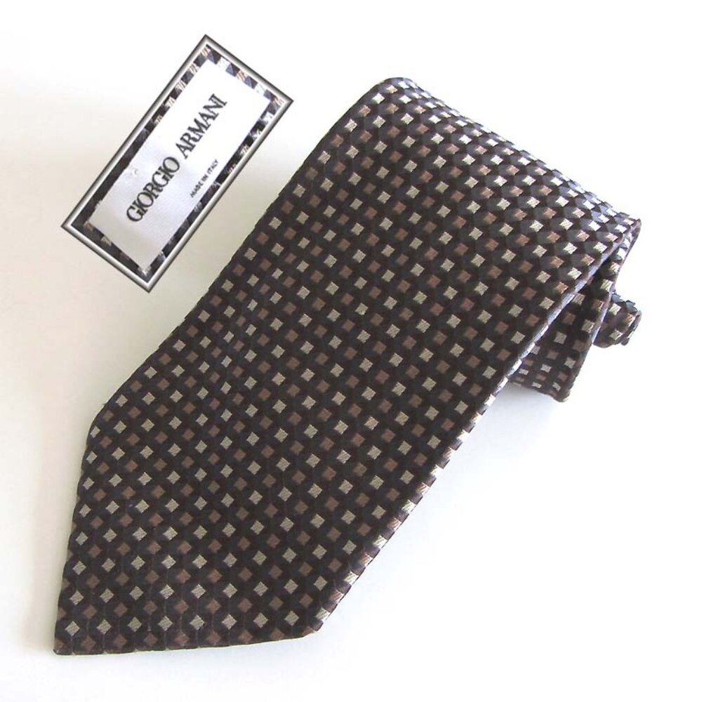 GIORGIO ARMANI geometric squares grid print tie 100% silk